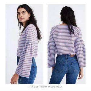 Madewell Striped Shirred Sleeve Top Size Small